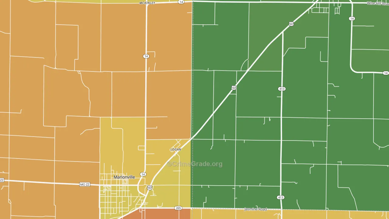 Logan, MO Map of Burglary Rates