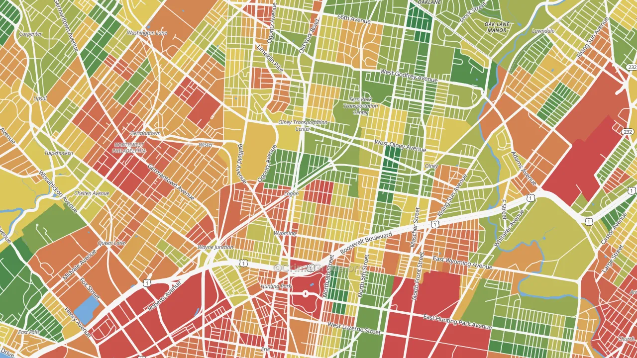 Logan-Ogontz-Fern Rock, Philadelphia, PA Map of Burglary Rates