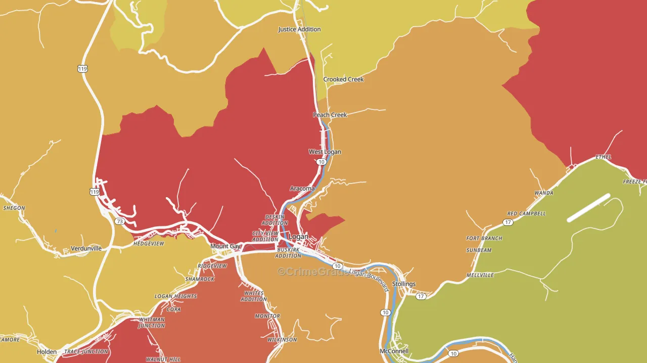Logan, WV Map of Burglary Rates