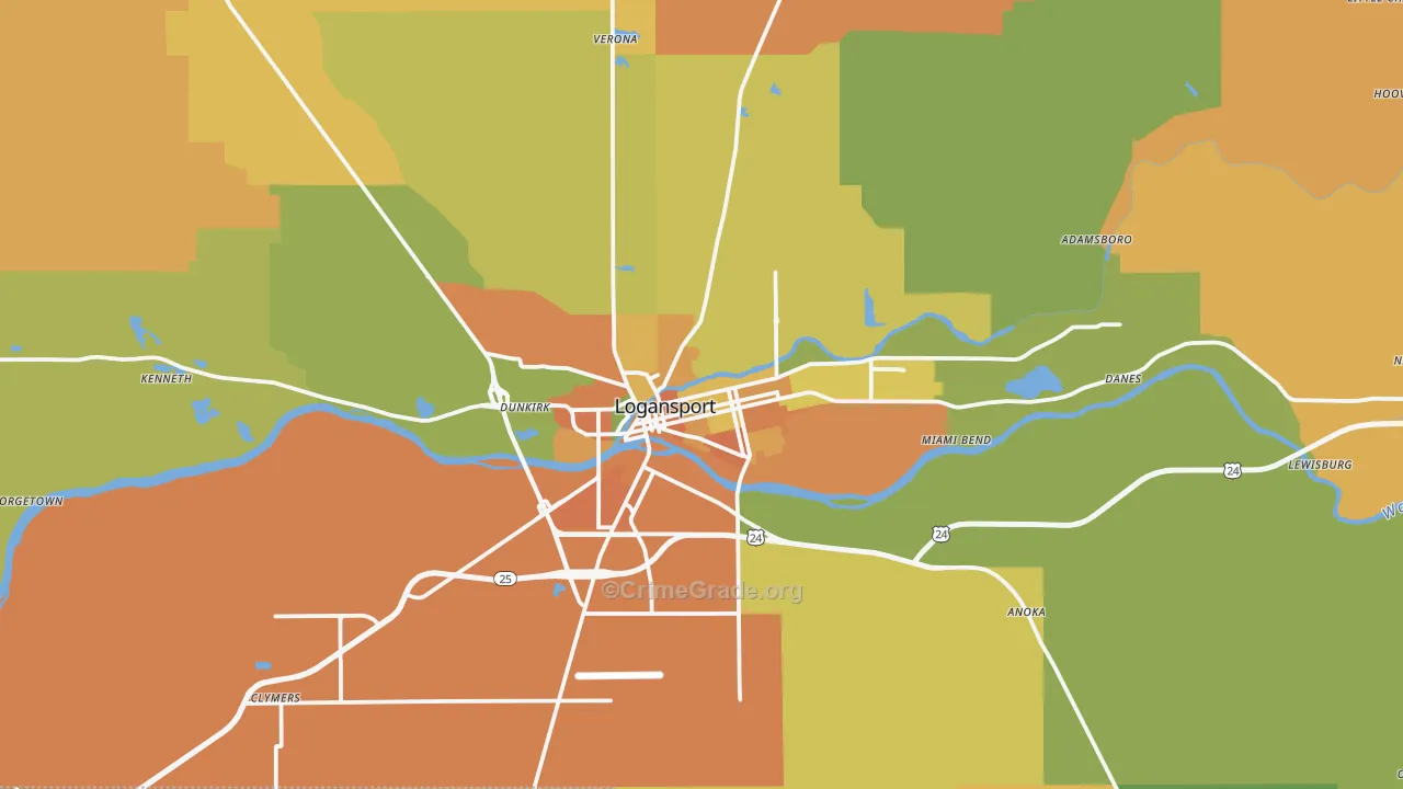 Logansport, IN Map of Burglary Rates