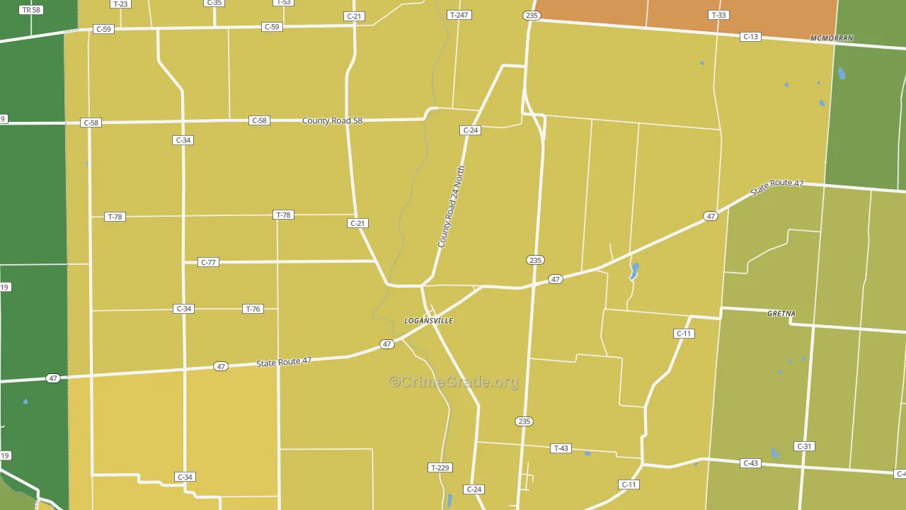 Logansville, OH Map of Burglary Rates