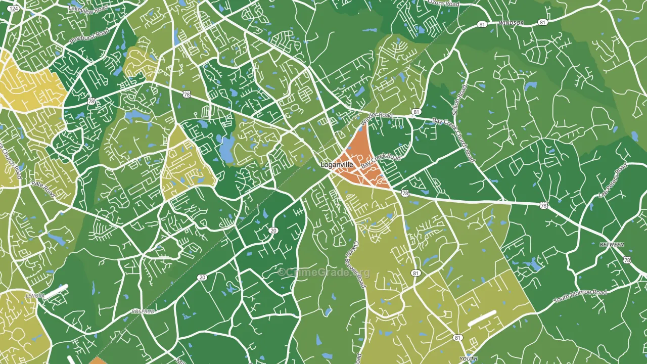 Loganville, GA Map of Burglary Rates
