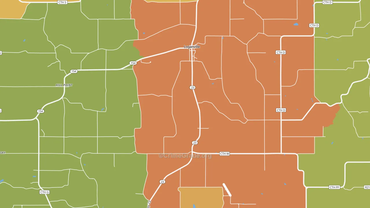 Loganville, WI Map of Burglary Rates