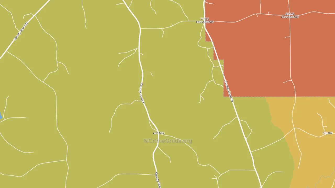 Logton, AL Map of Burglary Rates