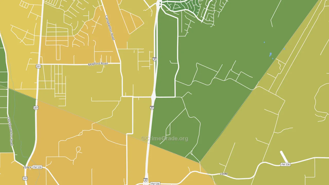 Loire, TX Map of Burglary Rates