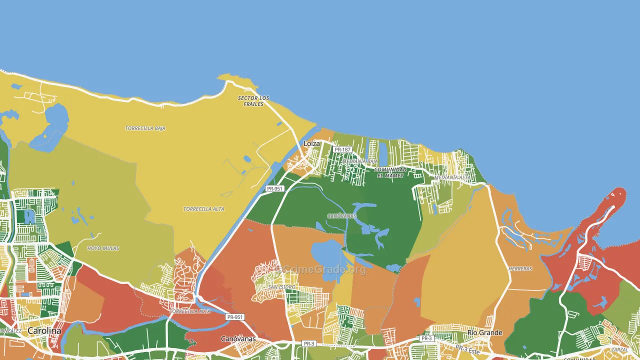 Loiza, PR Map of Burglary Rates