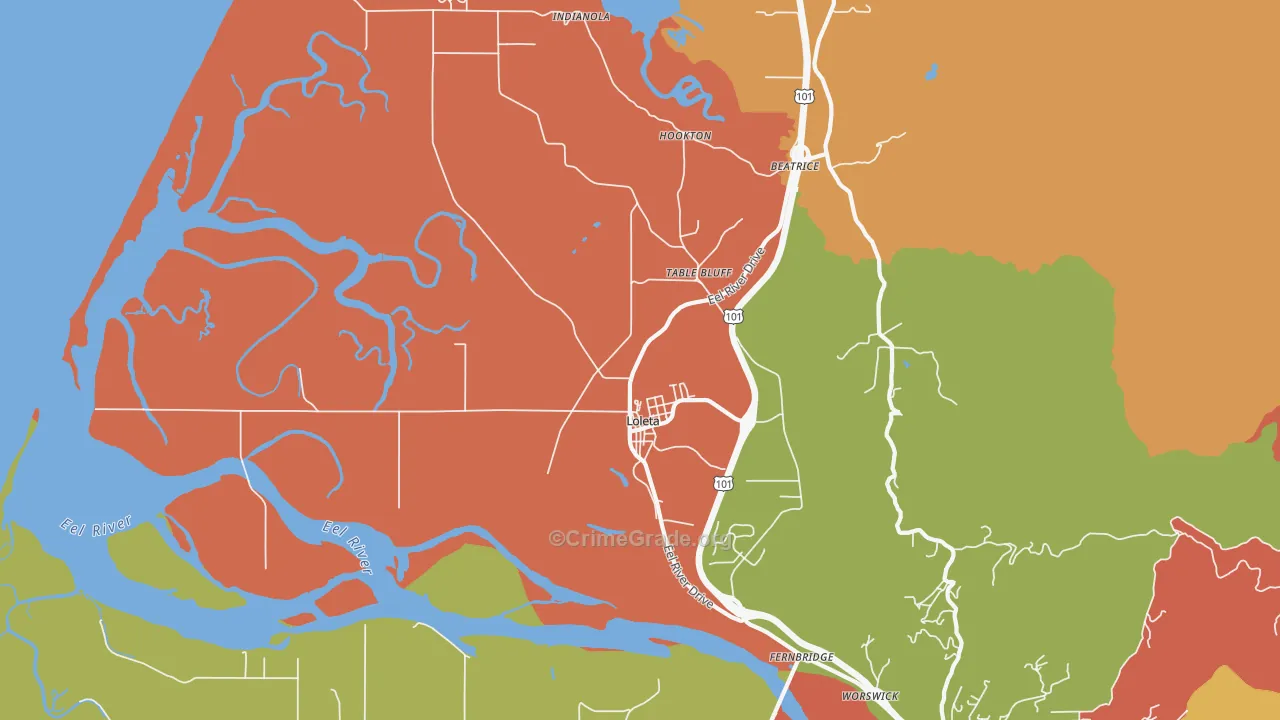 Loleta, CA Map of Burglary Rates