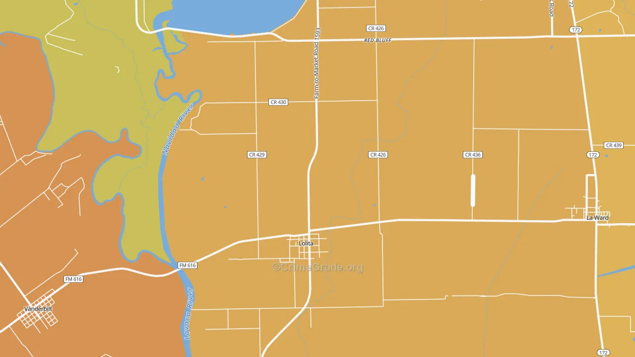 Lolita, TX Map of Burglary Rates