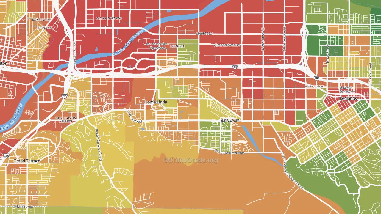 Loma Linda, CA Map of Burglary Rates