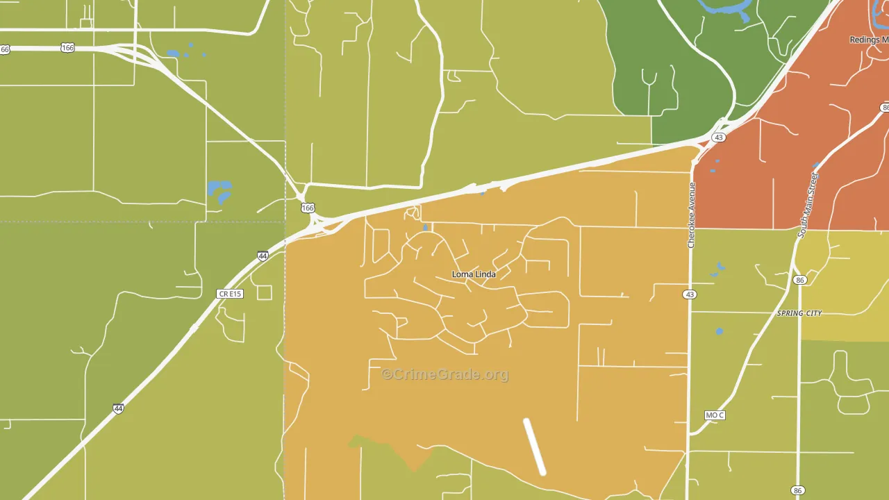 Loma Linda, MO Map of Burglary Rates