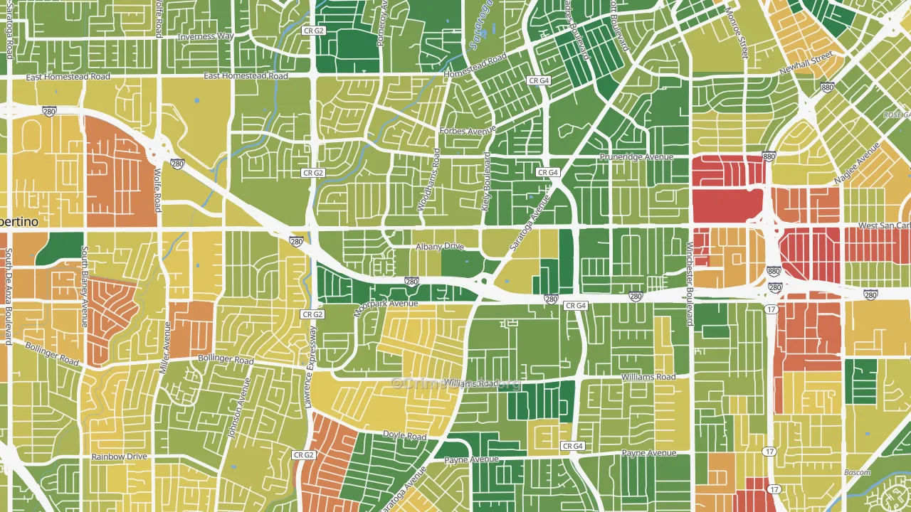 Loma Linda, San Jose, CA Map of Burglary Rates