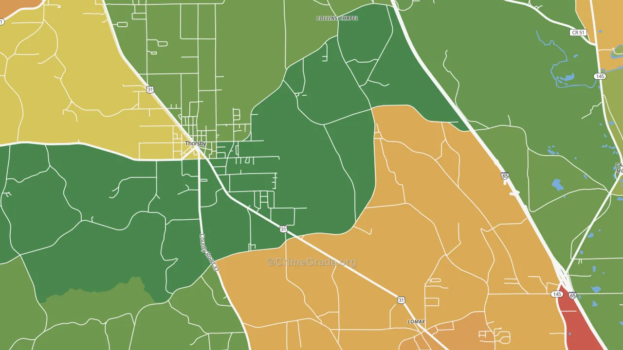 Lomax, AL Map of Burglary Rates