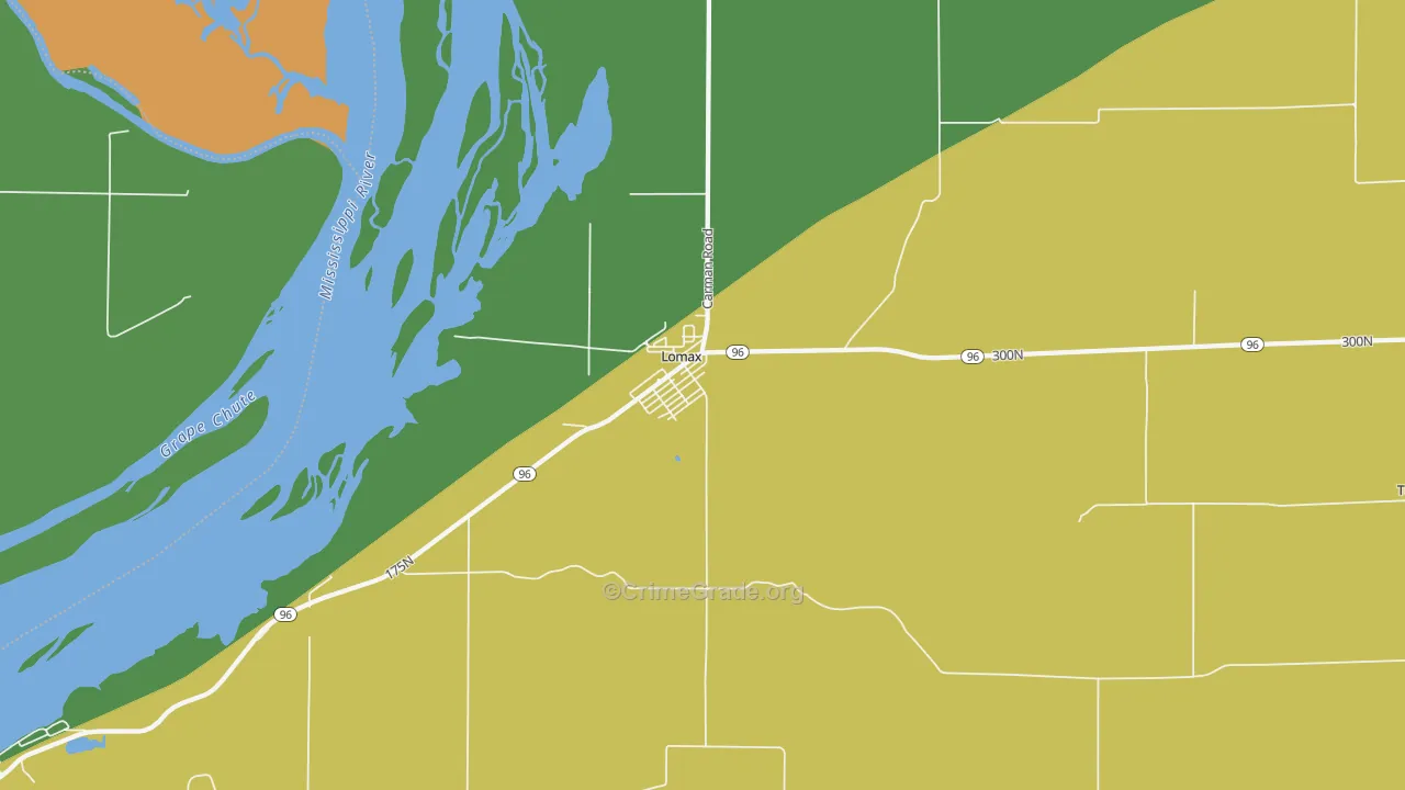 Lomax, IL Map of Burglary Rates