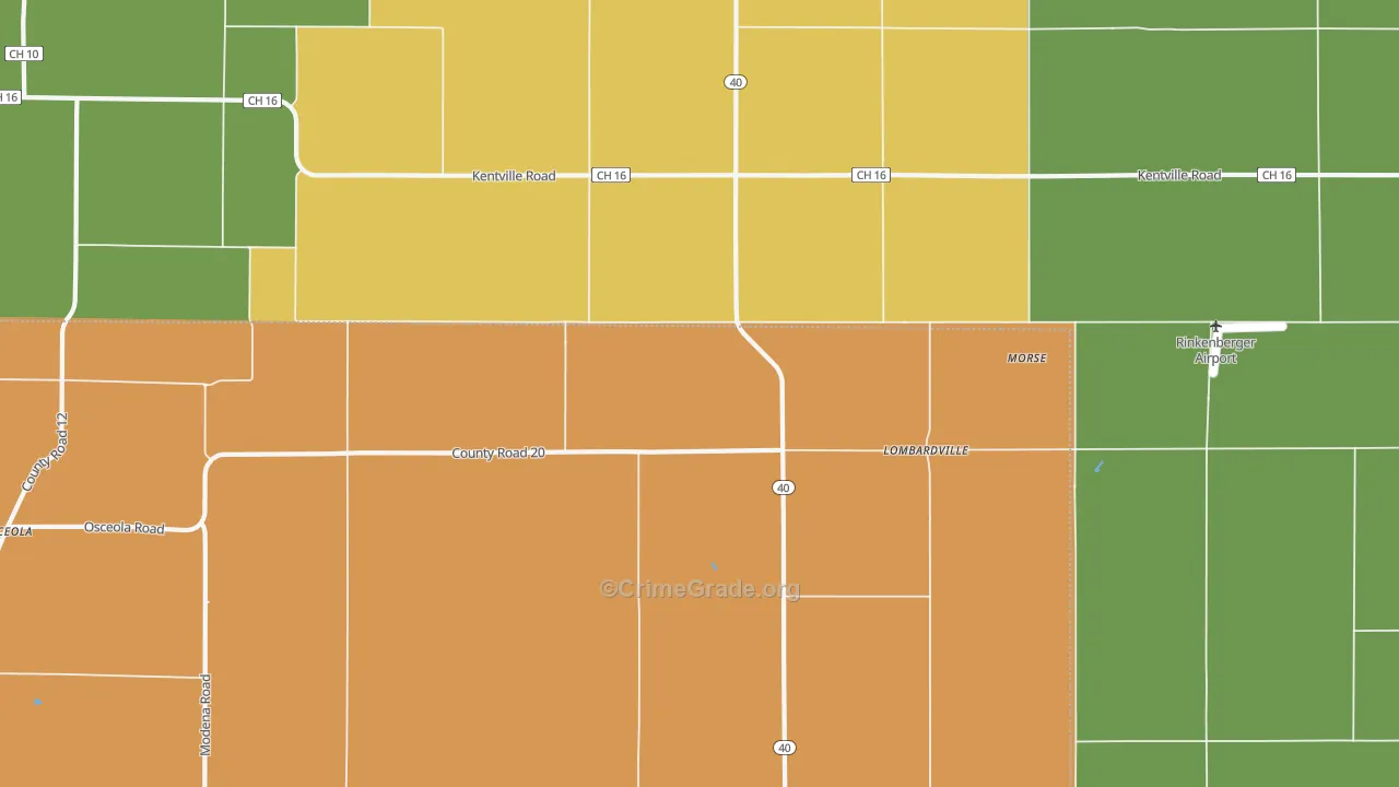 Lombardville, IL Map of Burglary Rates