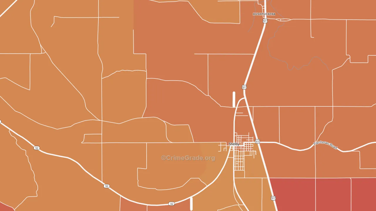 Lombardy, MS Map of Burglary Rates