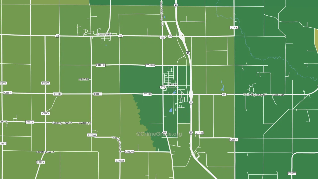 Lomira, WI Map of Burglary Rates