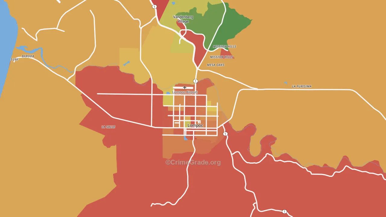 Lompoc, CA Map of Burglary Rates