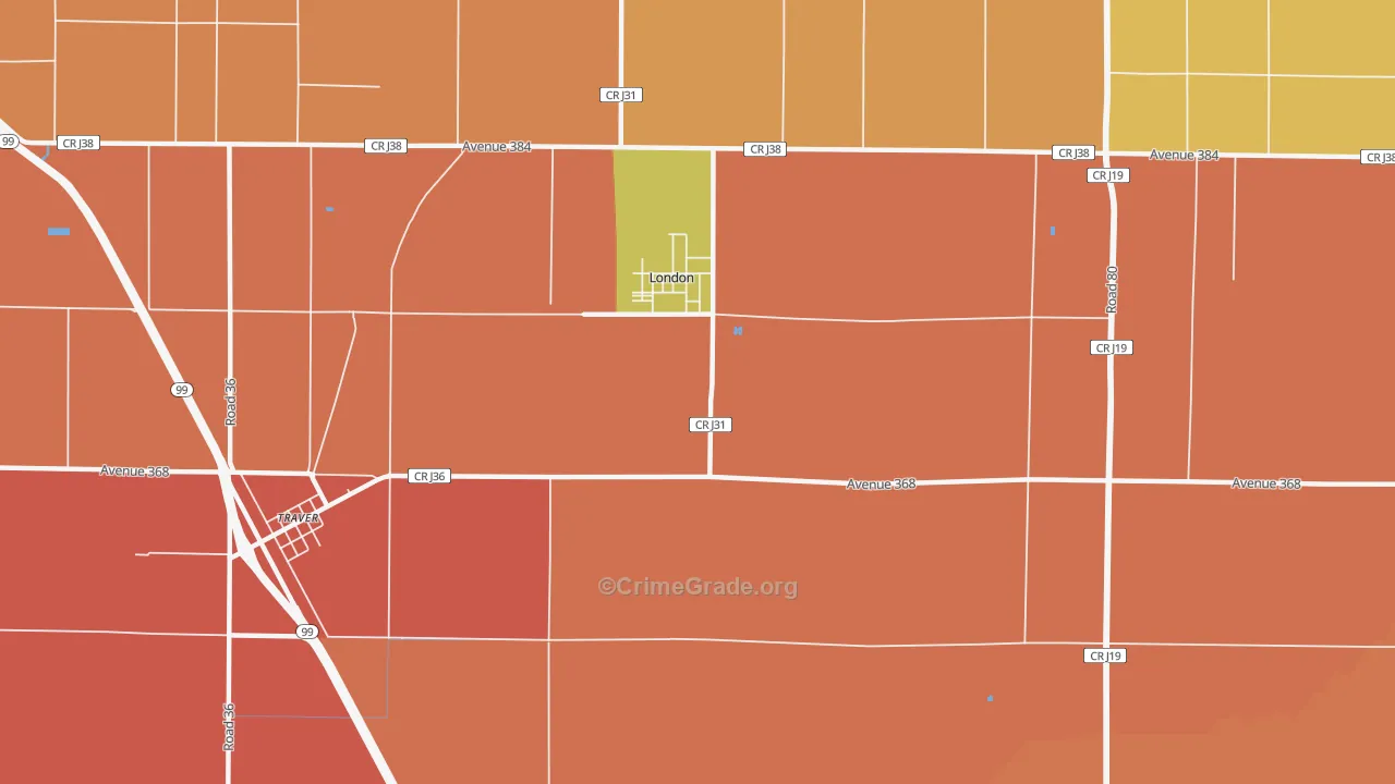 London, CA Map of Burglary Rates