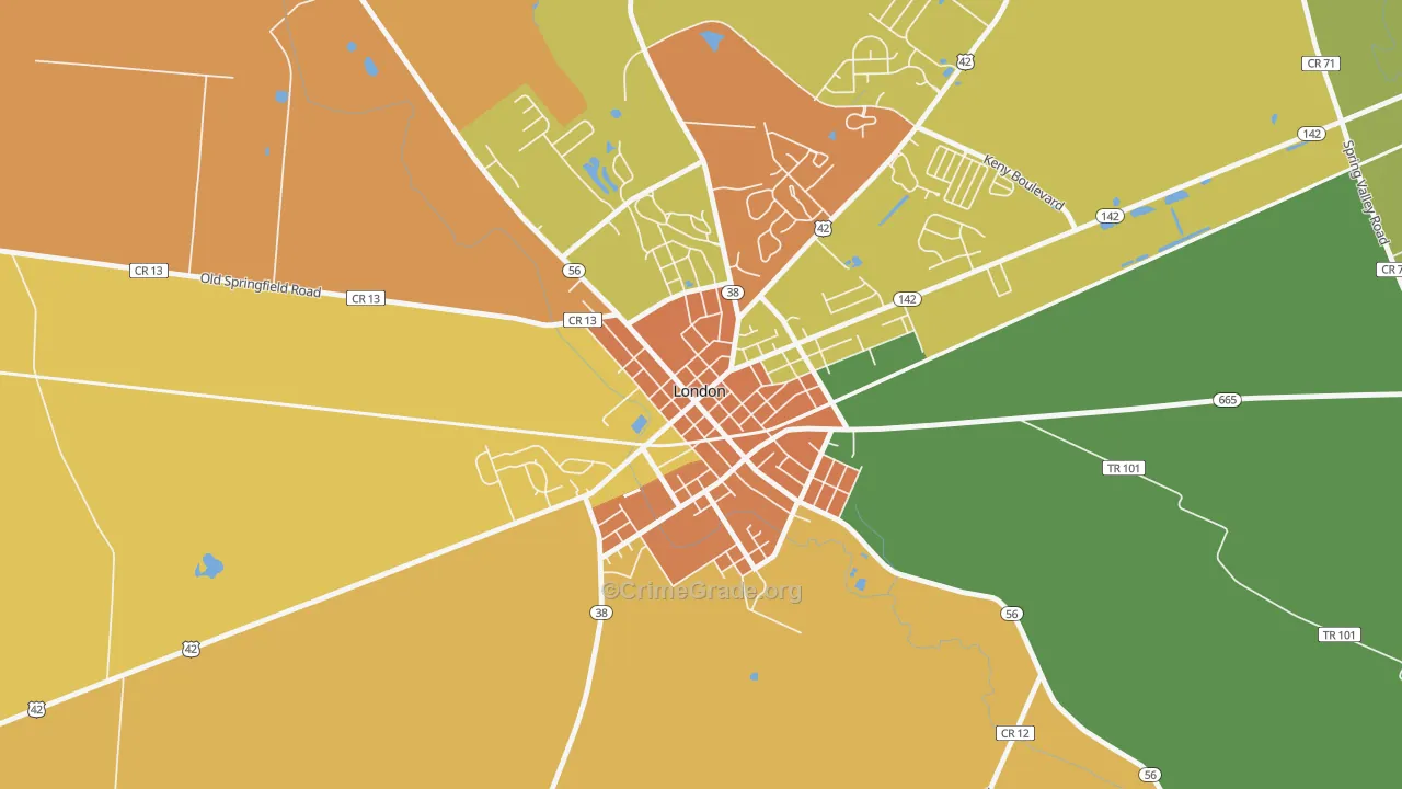 London Historic District, London, OH Map of Burglary Rates