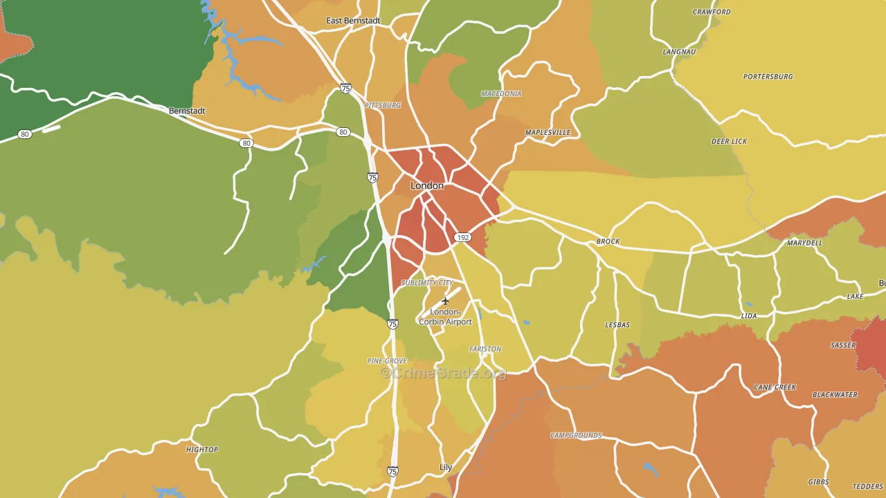 London, KY Map of Burglary Rates