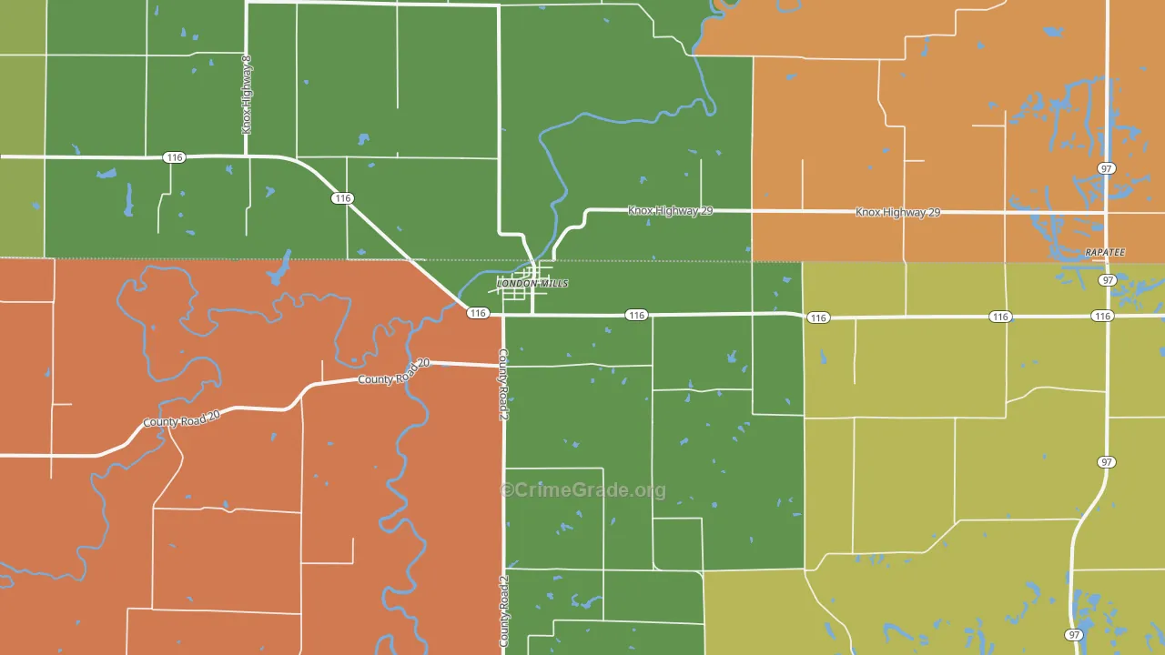 London Mills, IL Map of Burglary Rates