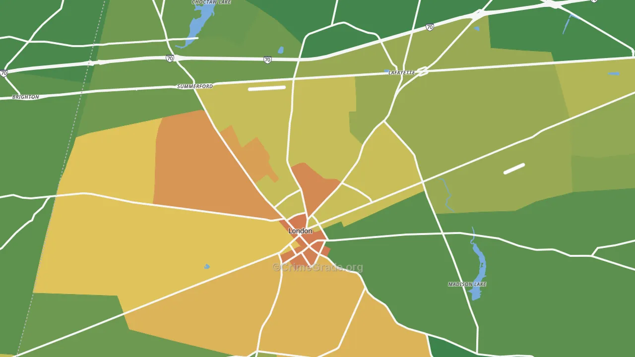 London, OH Map of Burglary Rates
