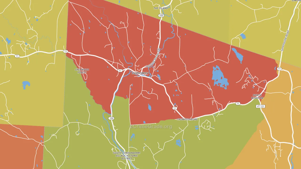 Londonderry, VT Map of Burglary Rates
