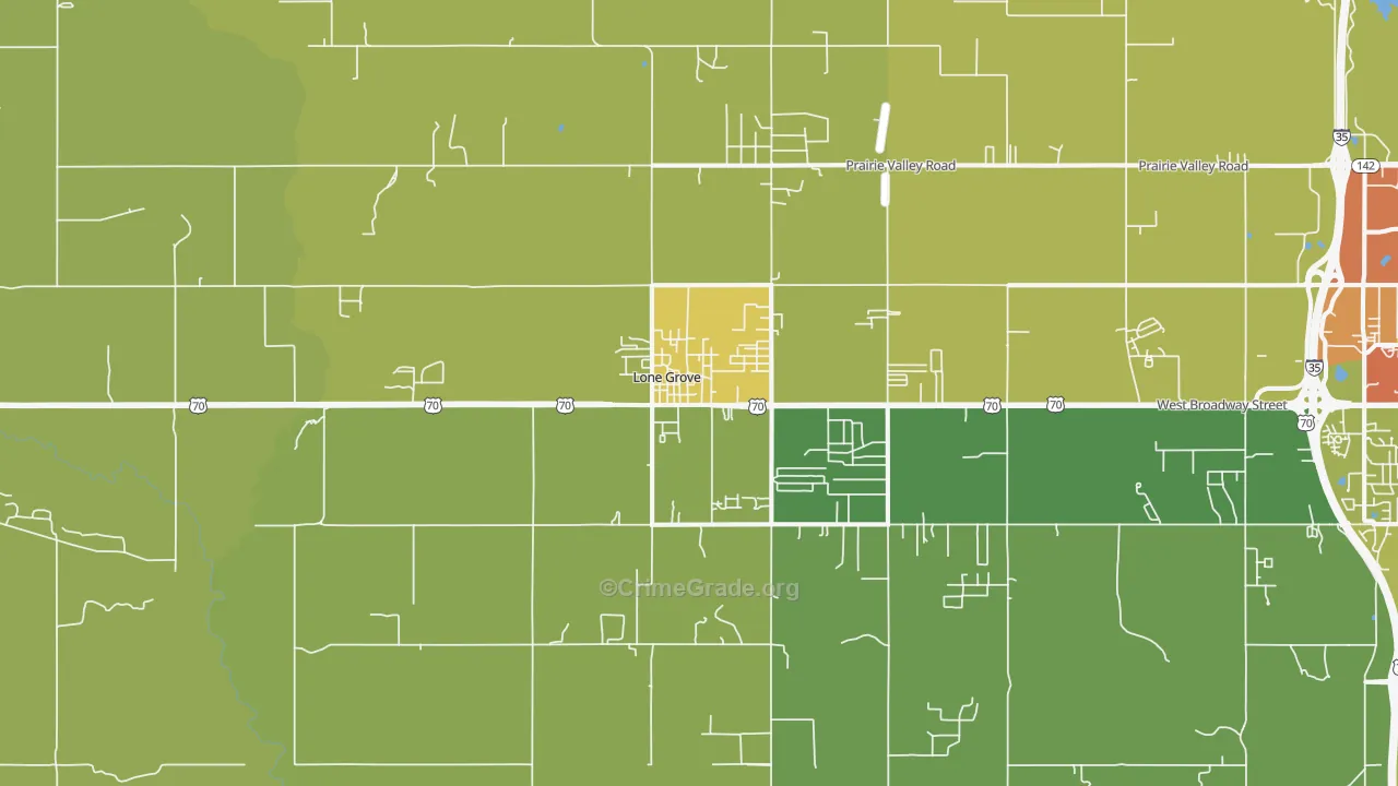 Lone Grove, OK Map of Burglary Rates
