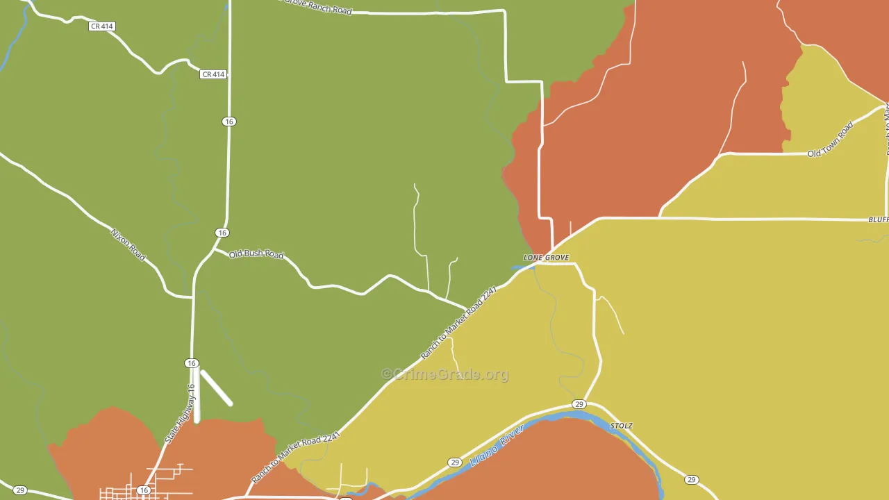 Lone Grove, TX Map of Burglary Rates