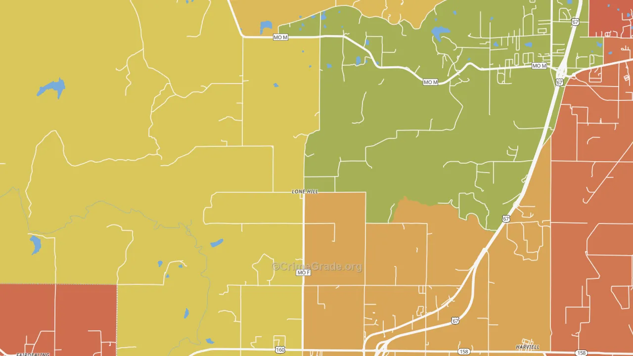 Lone Hill, MO Map of Burglary Rates