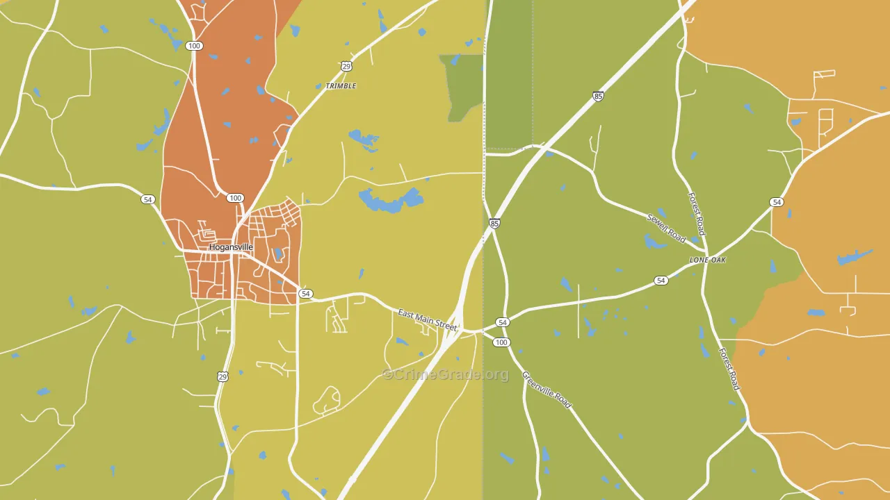 Lone Oak, GA Map of Burglary Rates