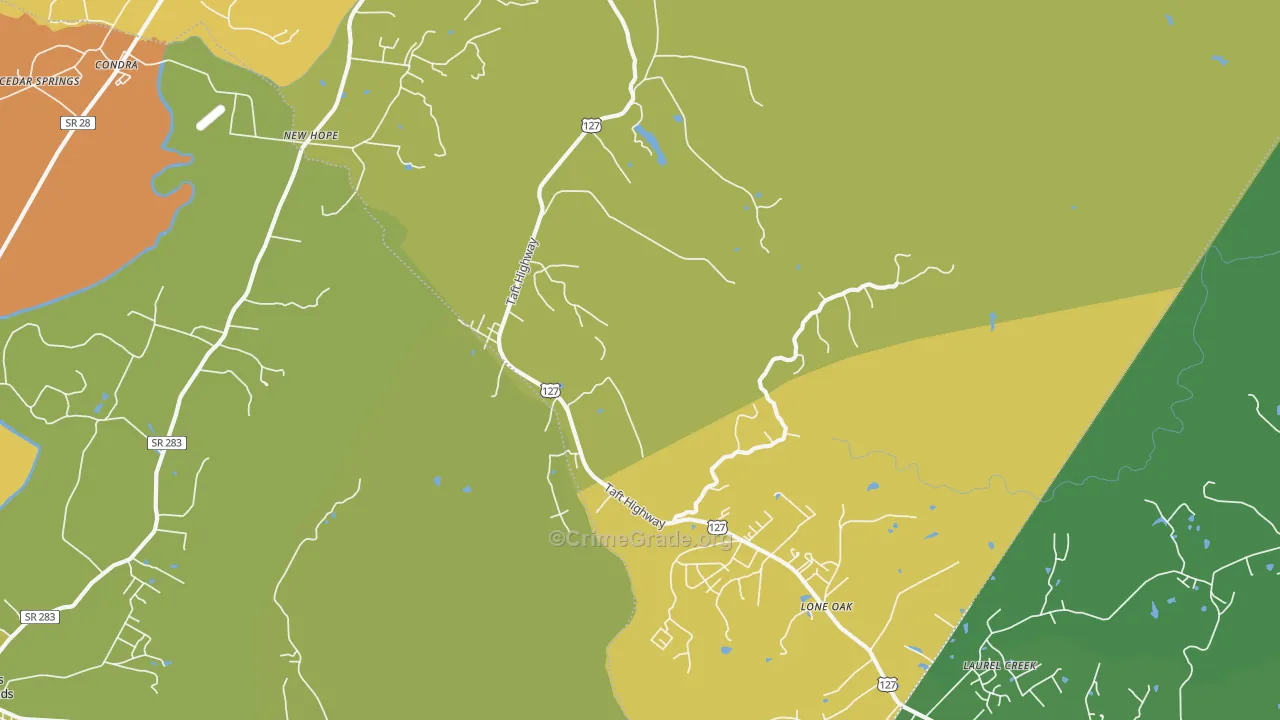 Lone Oak, TN Map of Burglary Rates