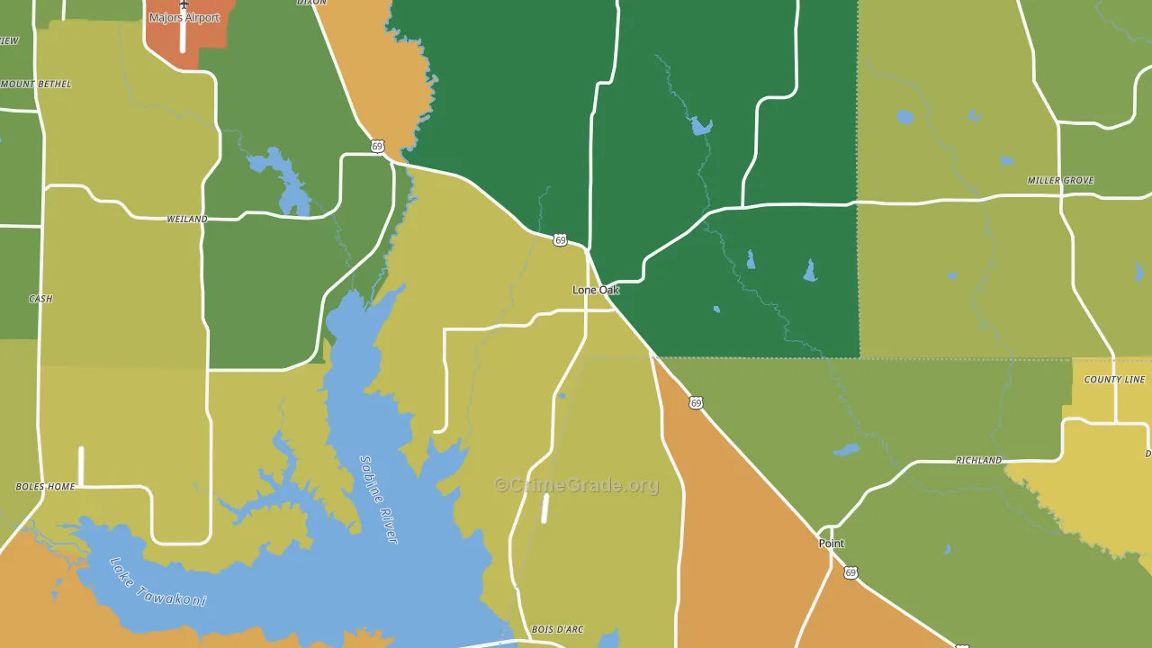 Lone Oak, TX Map of Burglary Rates