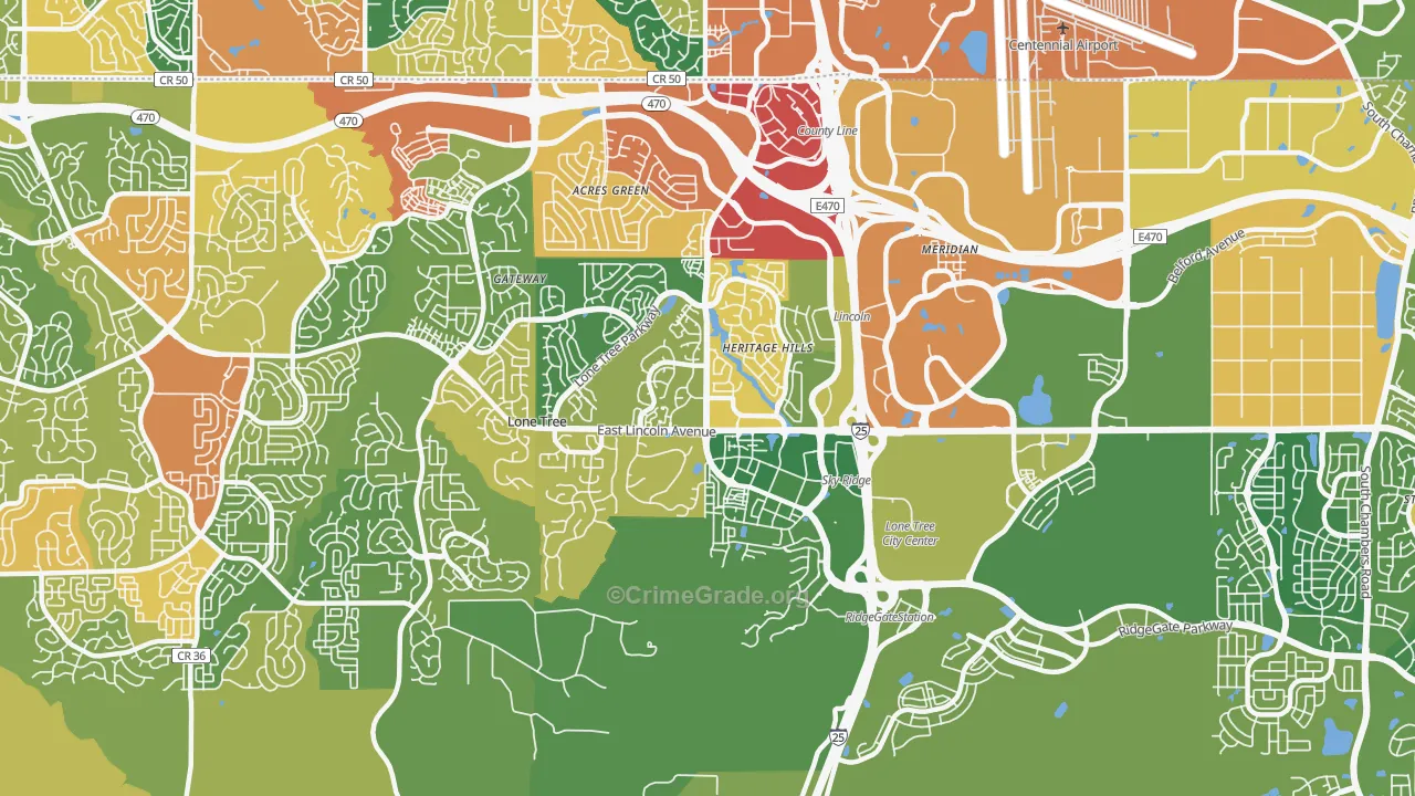Lone Tree, CO Map of Burglary Rates