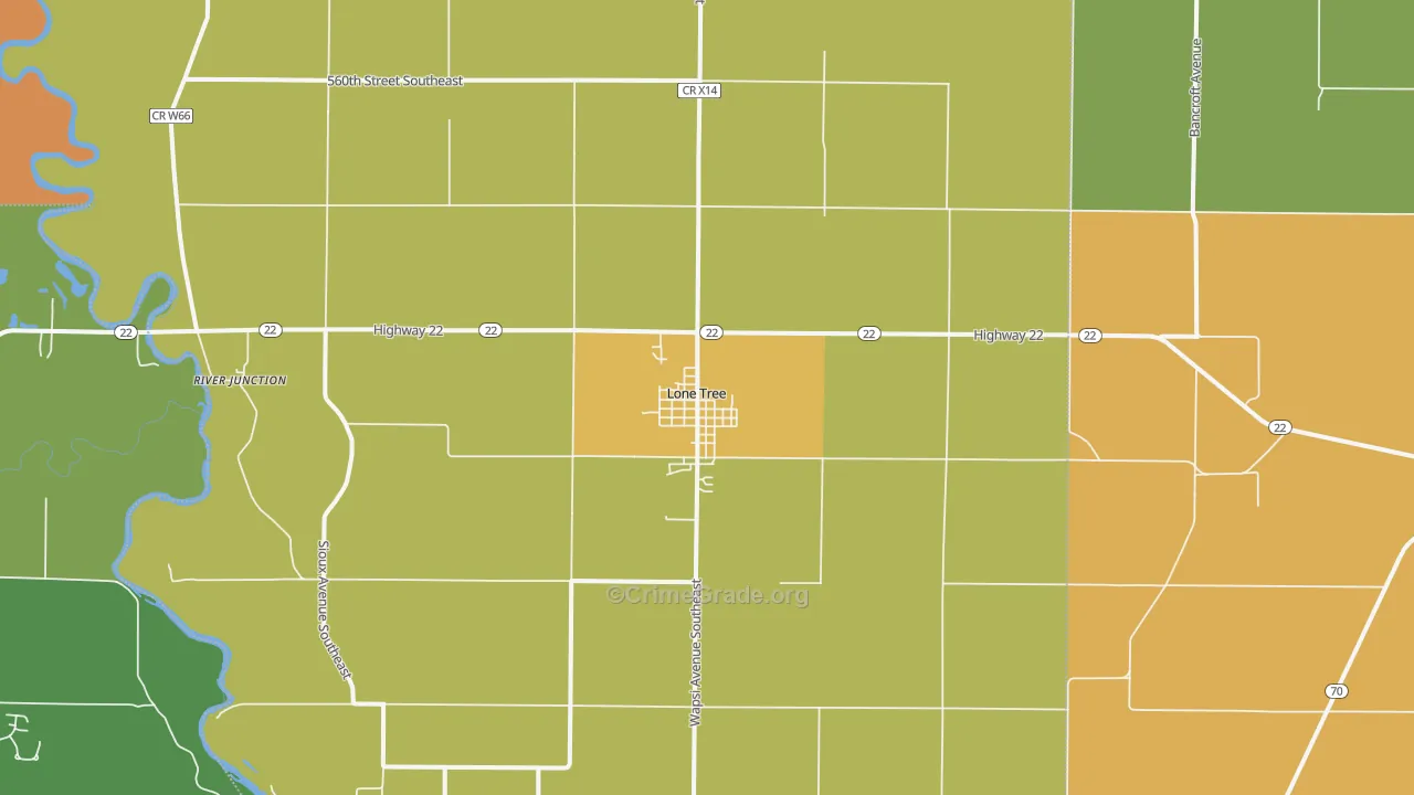 Lone Tree, IA Map of Burglary Rates