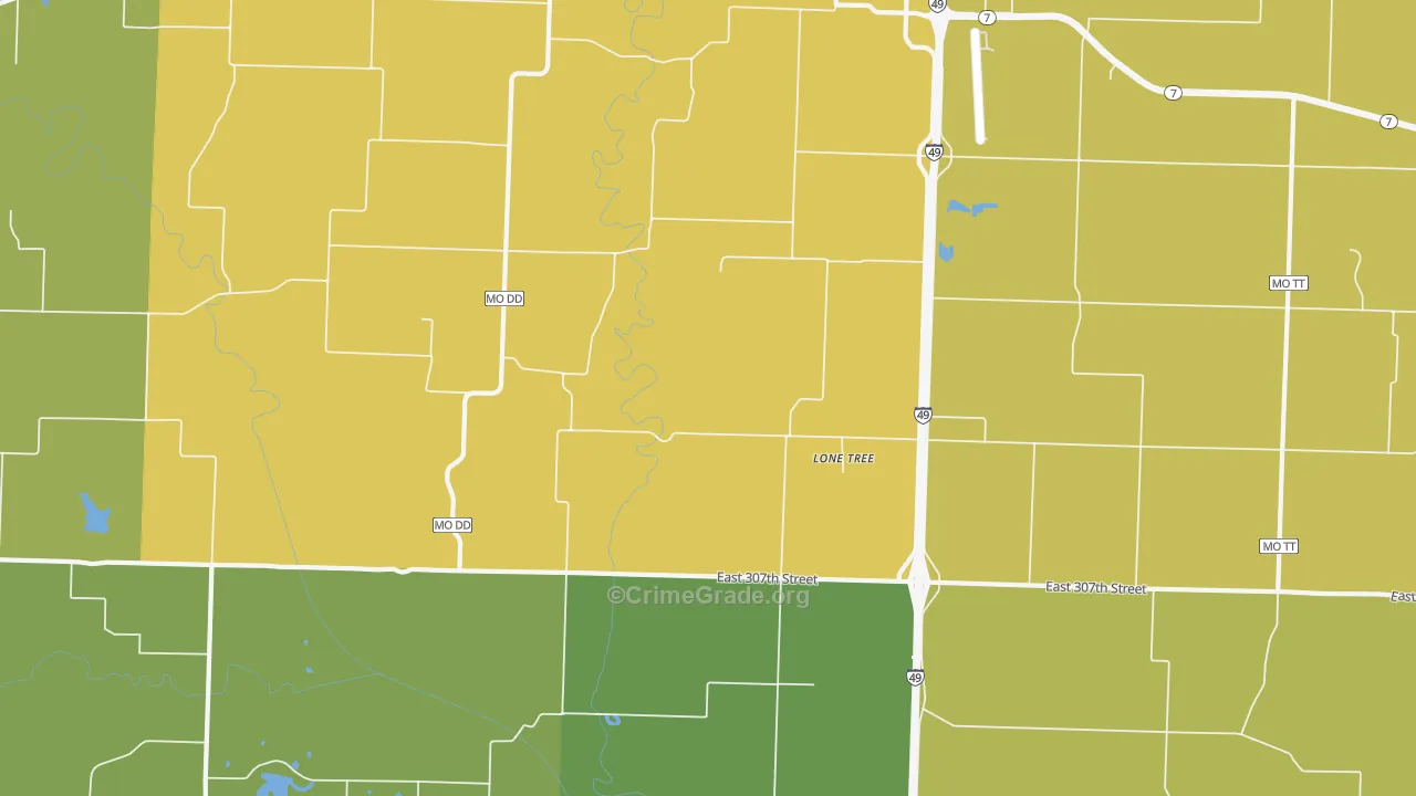 Lone Tree, MO Map of Burglary Rates