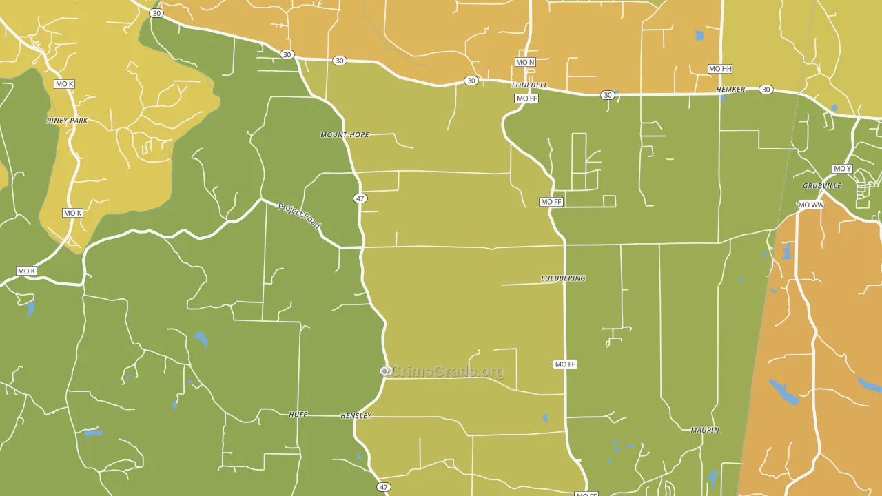 Lonedell, MO Map of Burglary Rates