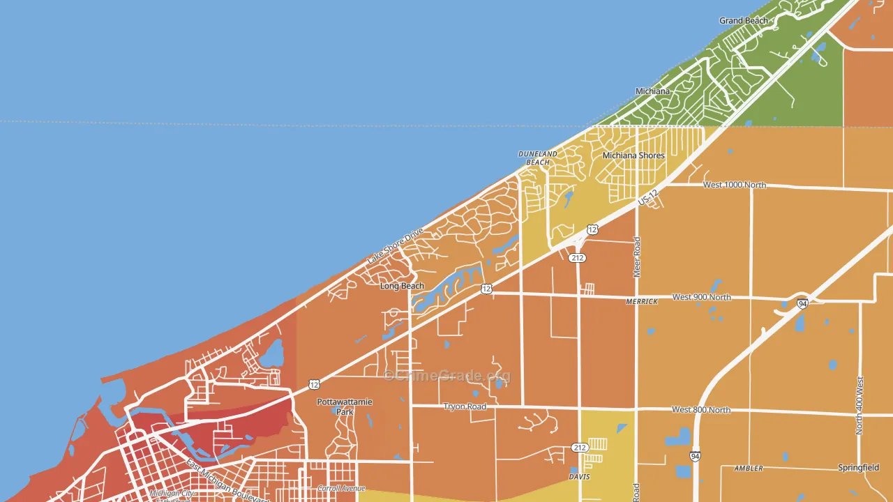 Long Beach, IN Map of Burglary Rates
