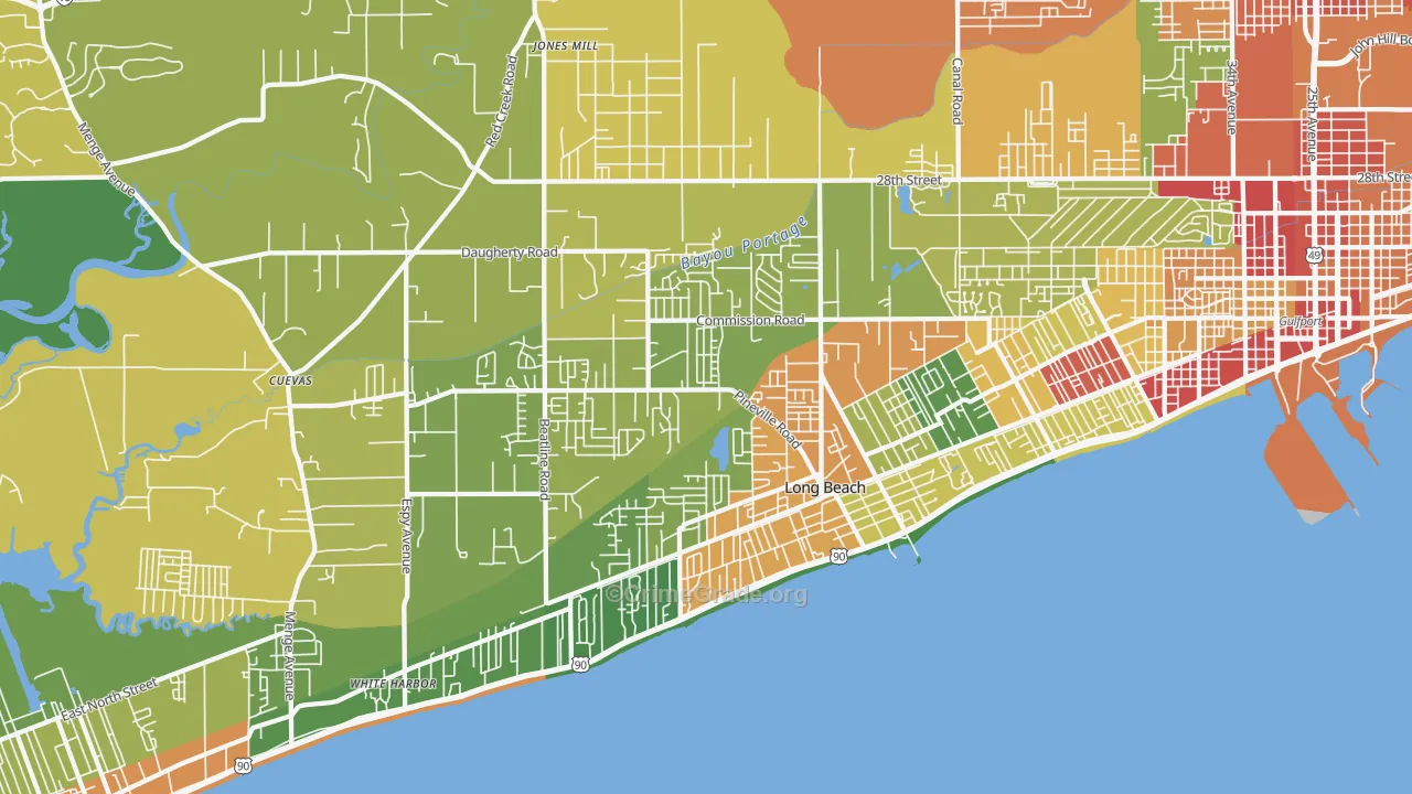 Long Beach, MS Map of Burglary Rates