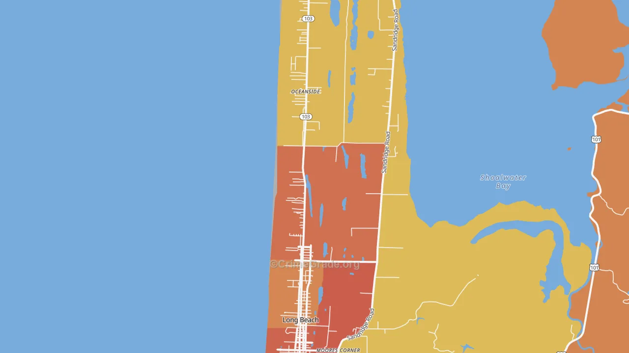 Long Beach, WA Map of Burglary Rates