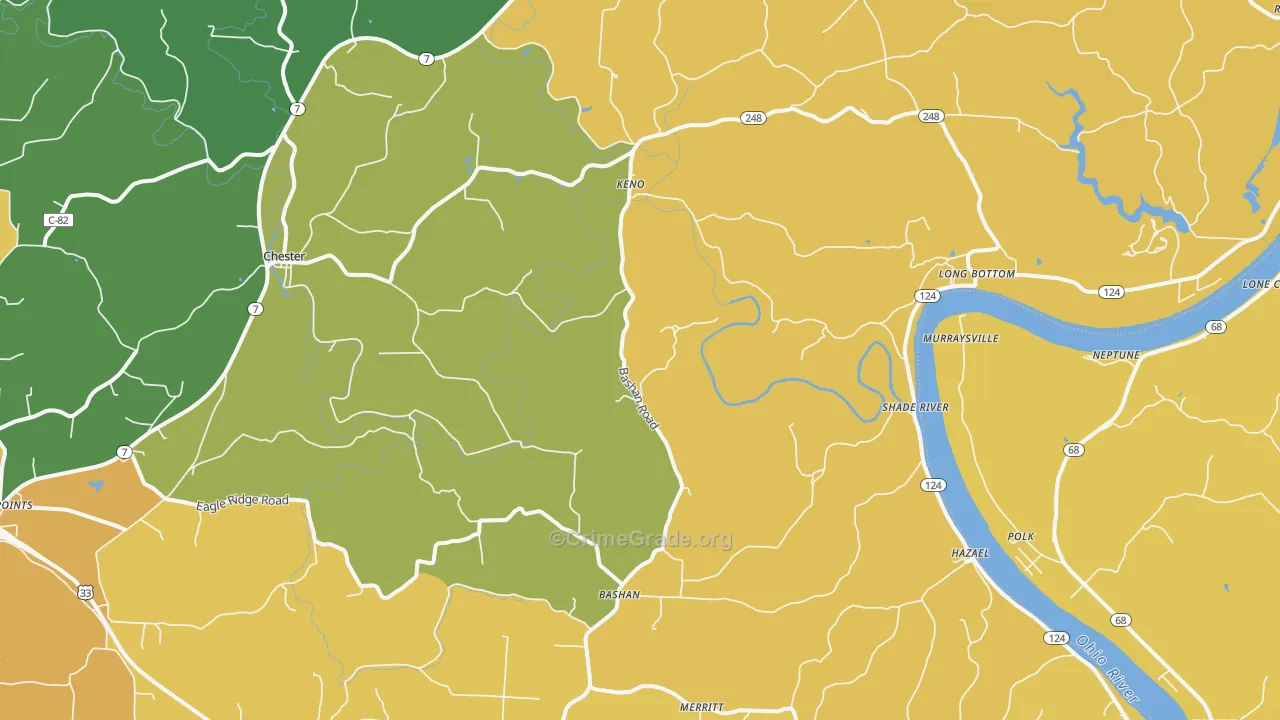 Long Bottom, OH Map of Burglary Rates