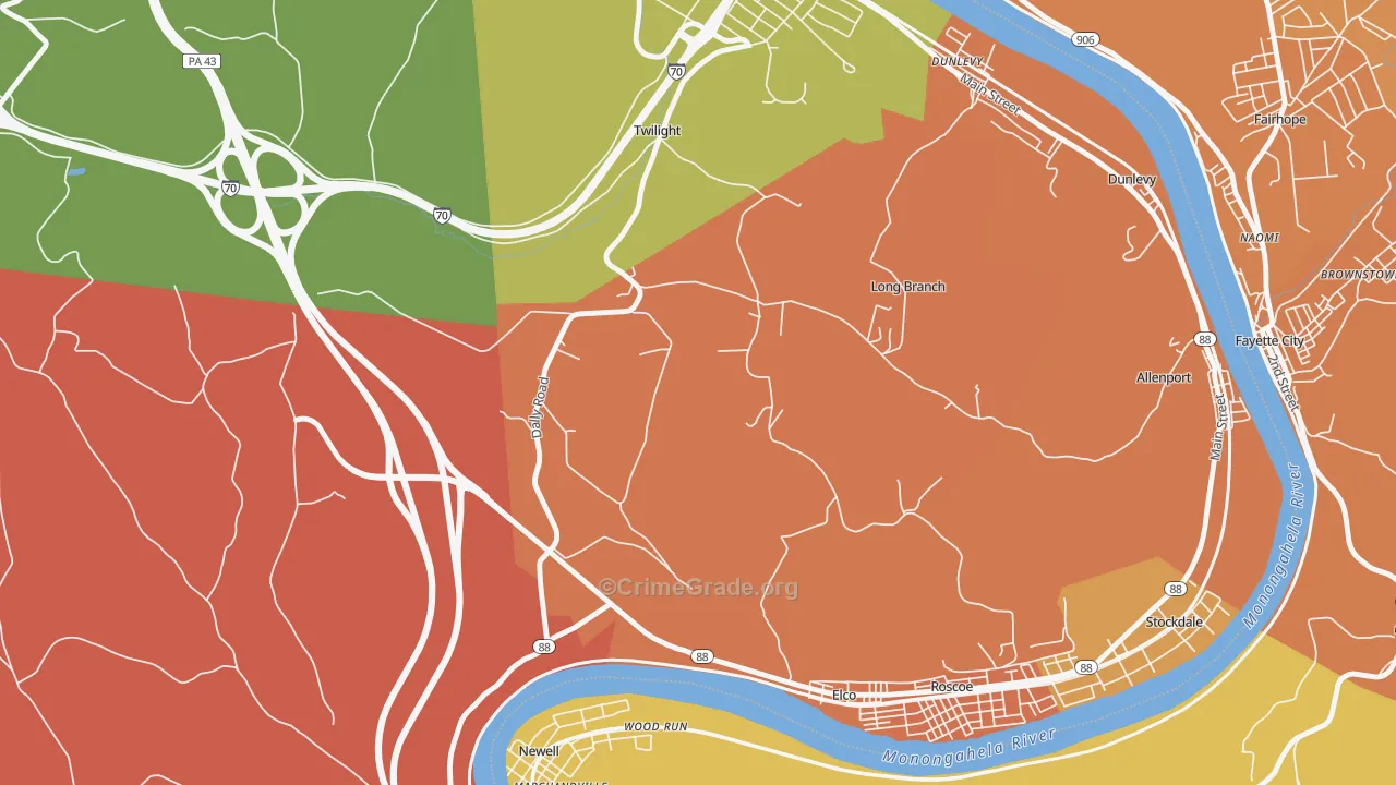Long Branch, PA Map of Burglary Rates
