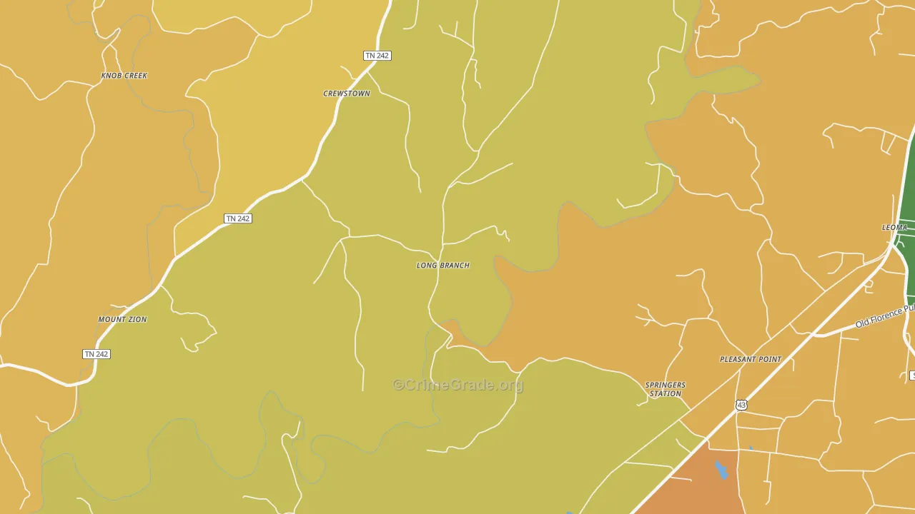 Long Branch, TN Map of Burglary Rates