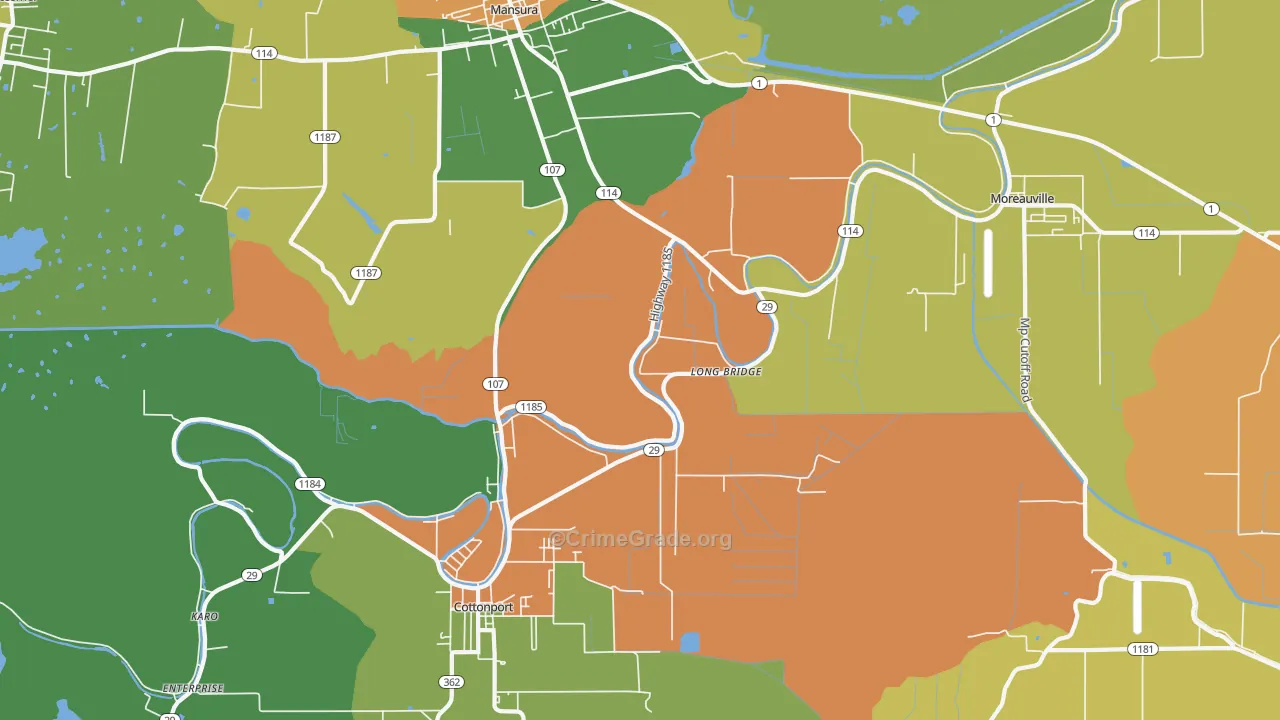 Long Bridge, LA Map of Burglary Rates