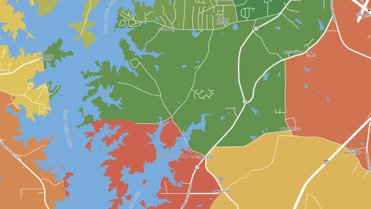 Long Cane, GA Map of Burglary Rates
