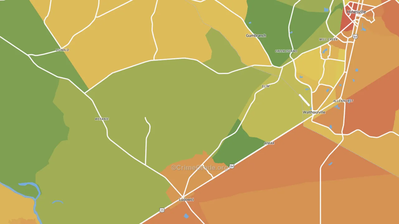 Long County, GA Map of Burglary Rates