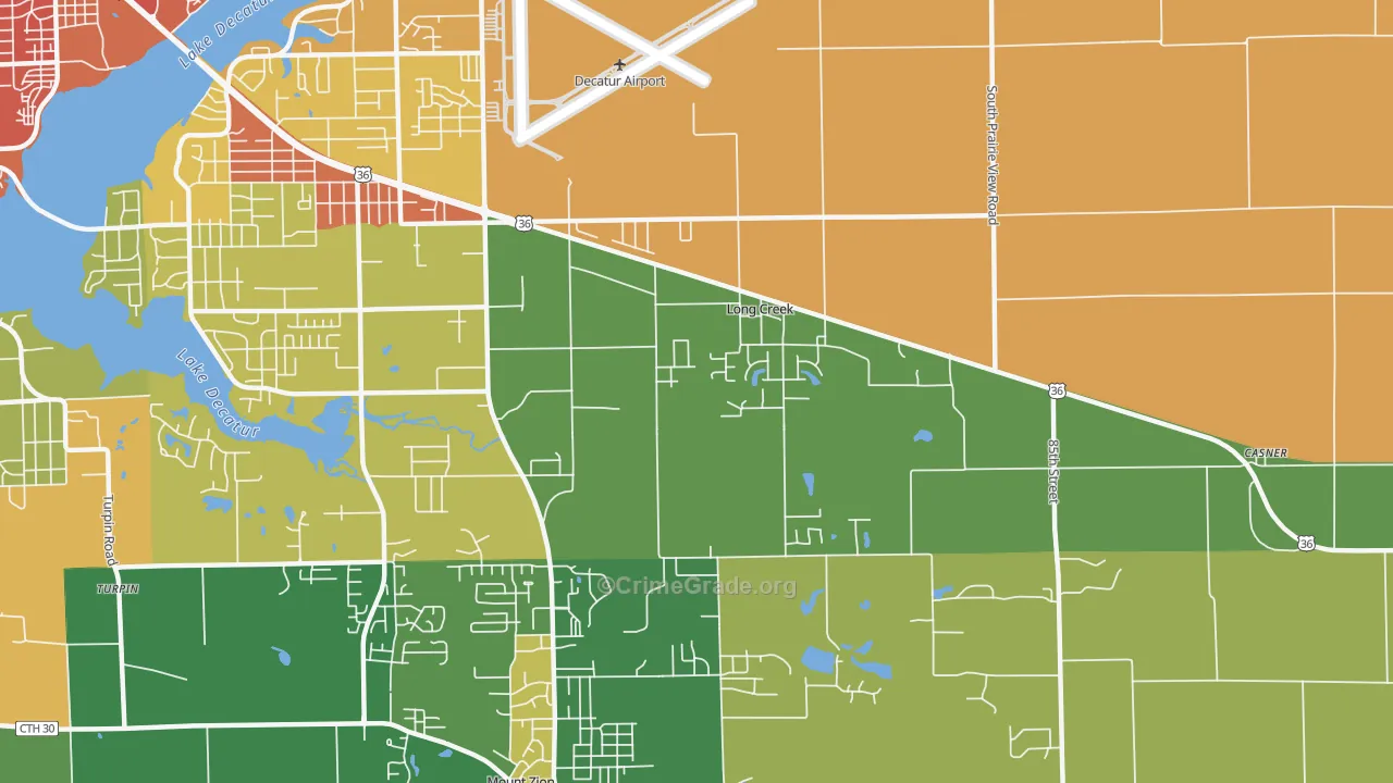 Long Creek, IL Map of Burglary Rates