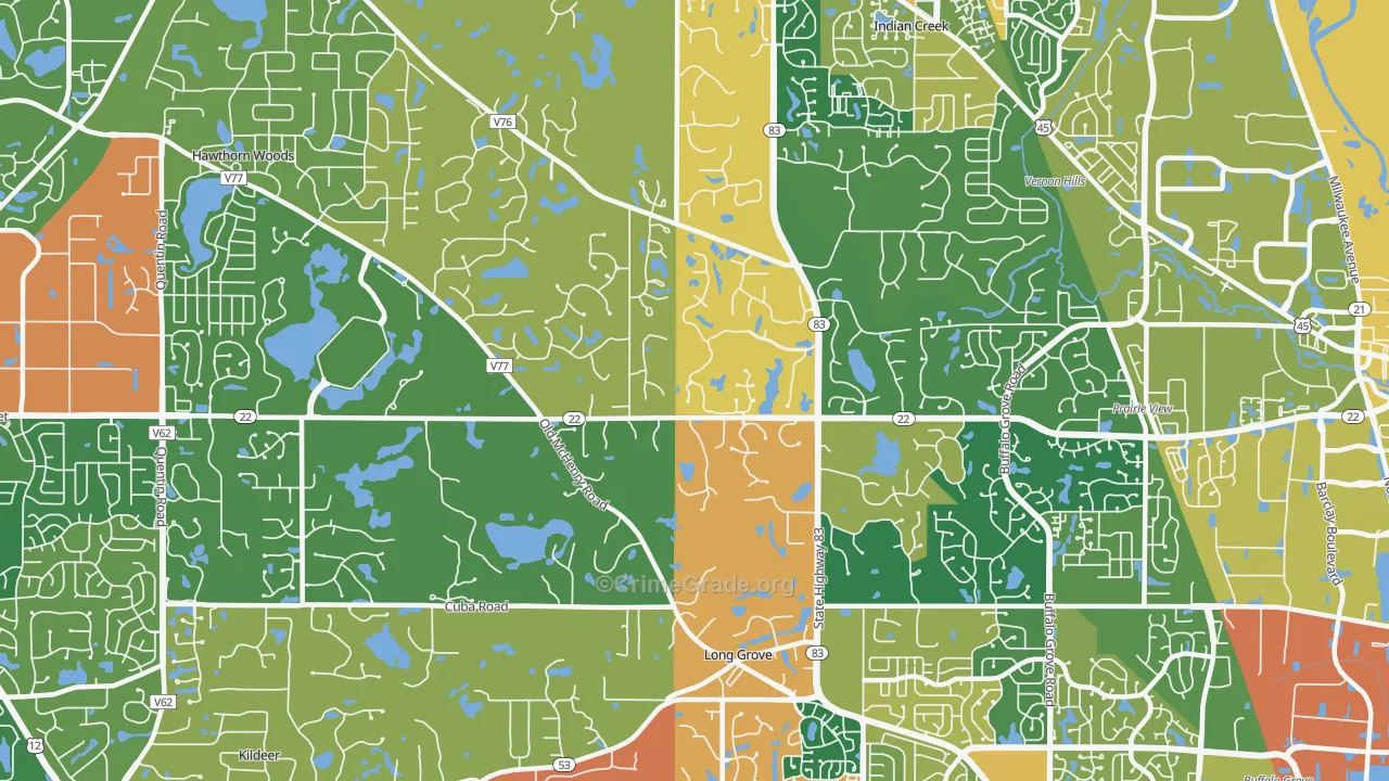 Long Grove, IL Map of Burglary Rates