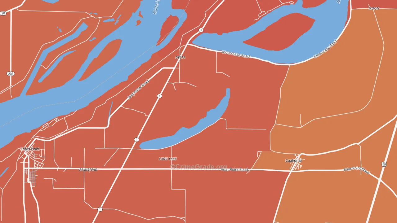 Long Lake, MS Map of Burglary Rates