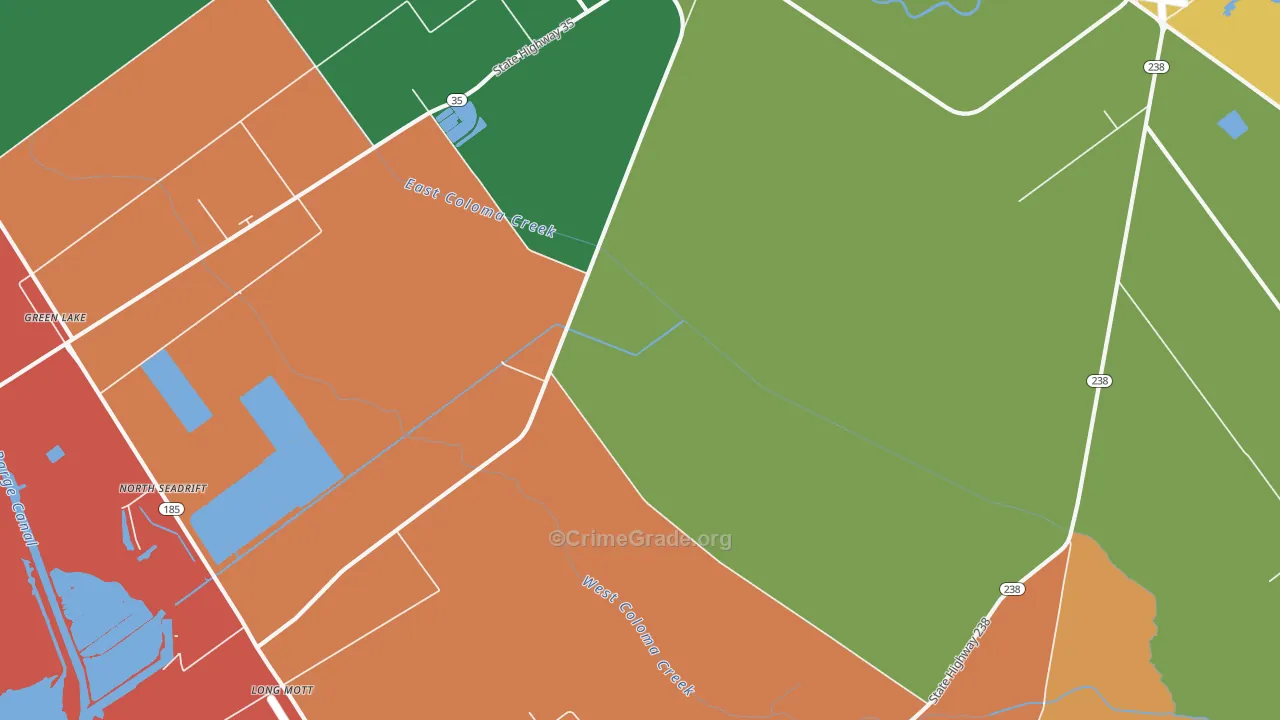 Long Mott, TX Map of Burglary Rates